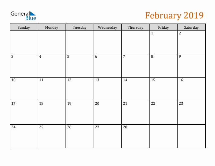 Editable February 2019 Calendar