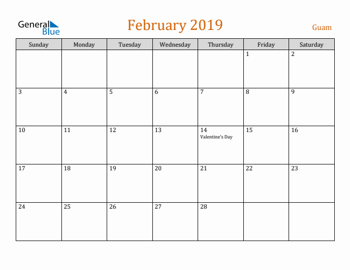 February 2019 Holiday Calendar with Sunday Start