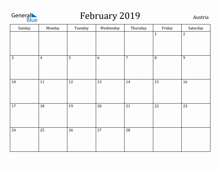 February 2019 Calendar Austria