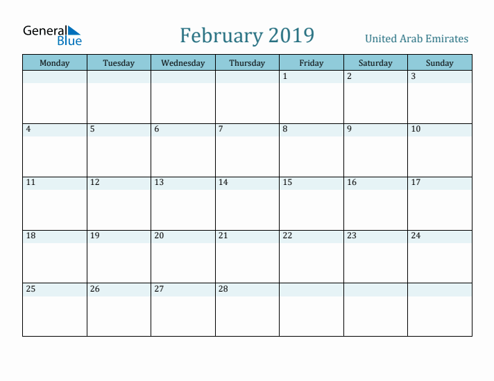 February 2019 Calendar with Holidays