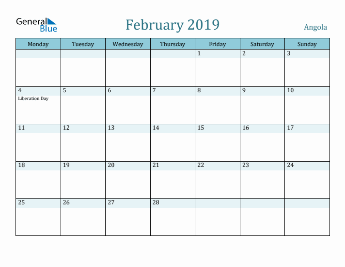 February 2019 Calendar with Holidays