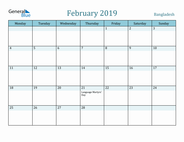 February 2019 Calendar with Holidays