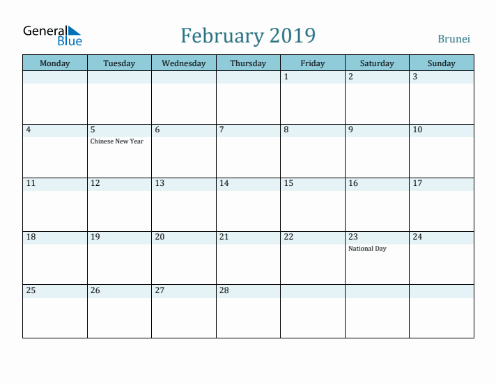 February 2019 Calendar with Holidays