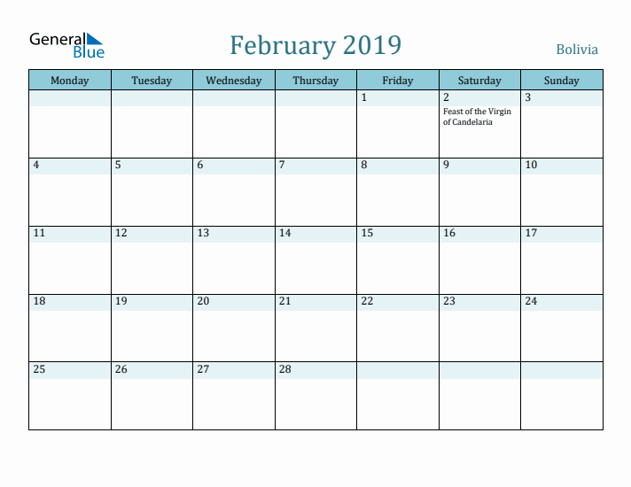 February 2019 Calendar with Holidays