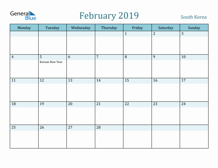 February 2019 Calendar with Holidays