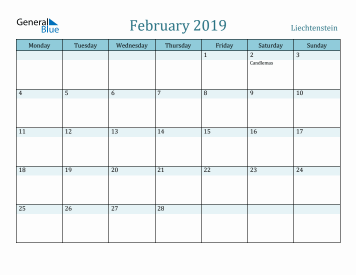 February 2019 Calendar with Holidays