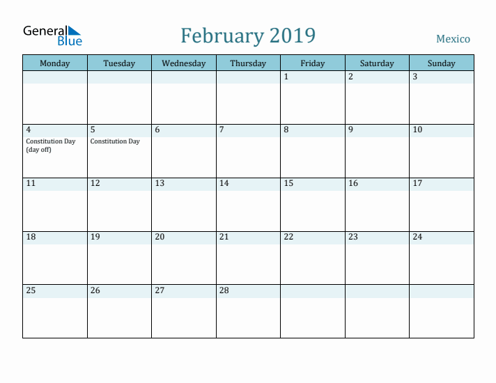 February 2019 Calendar with Holidays