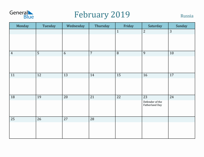 February 2019 Calendar with Holidays