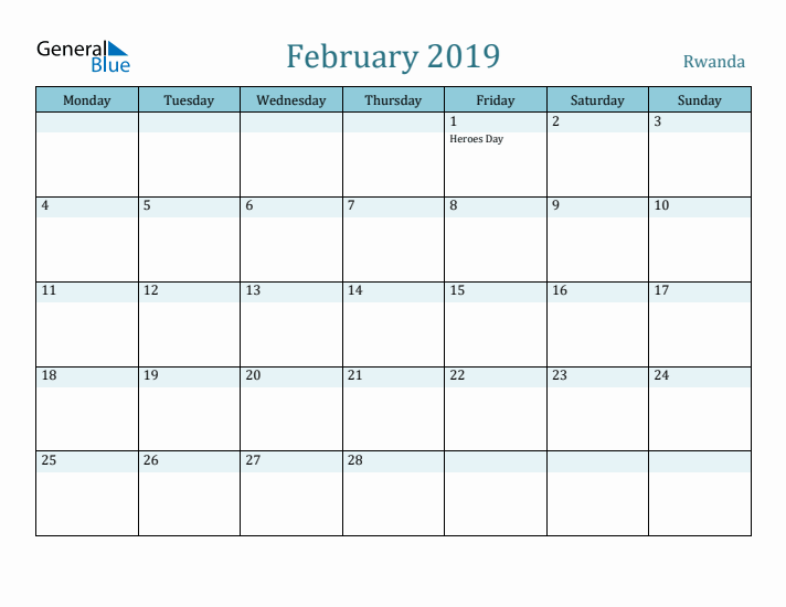 February 2019 Calendar with Holidays