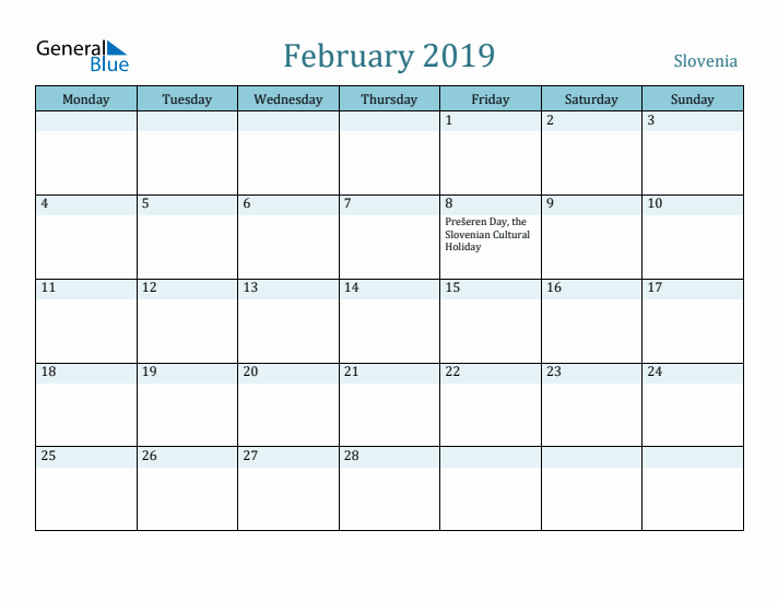 February 2019 Calendar with Holidays