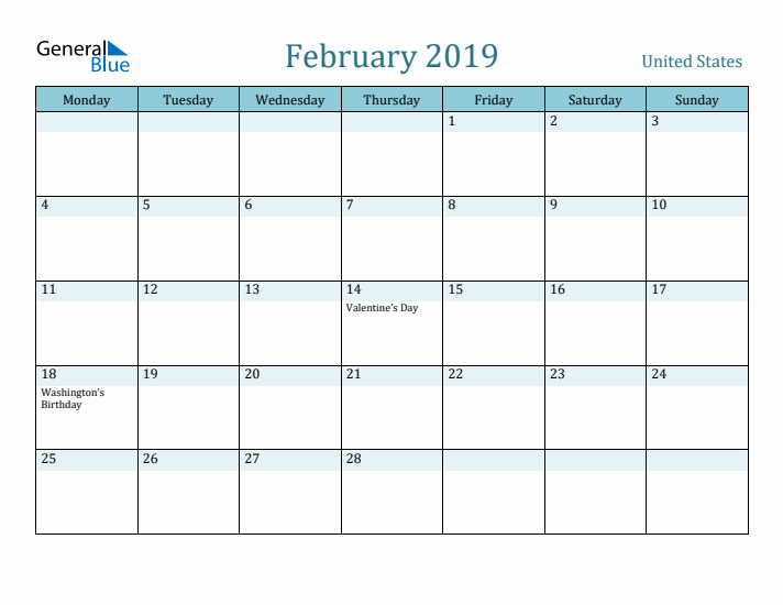 February 2019 Calendar with Holidays