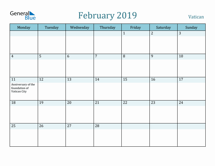 February 2019 Calendar with Holidays