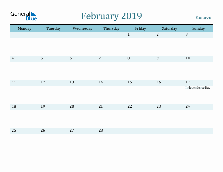 February 2019 Calendar with Holidays