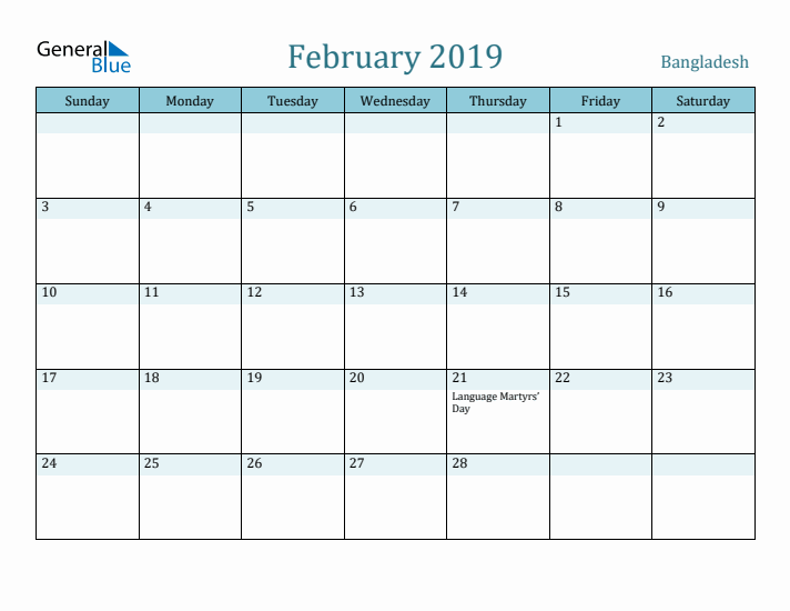 February 2019 Calendar with Holidays