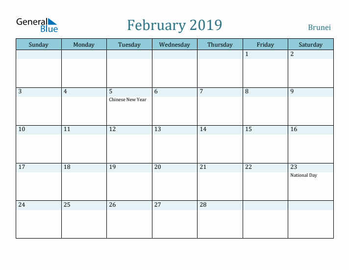 February 2019 Calendar with Holidays