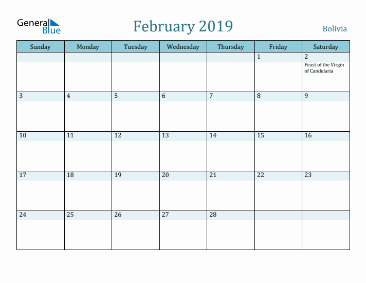 February 2019 Calendar with Holidays