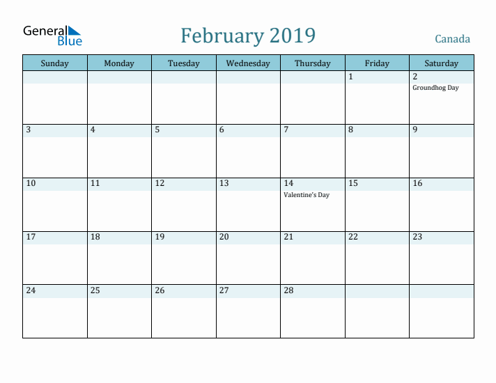 February 2019 Calendar with Holidays