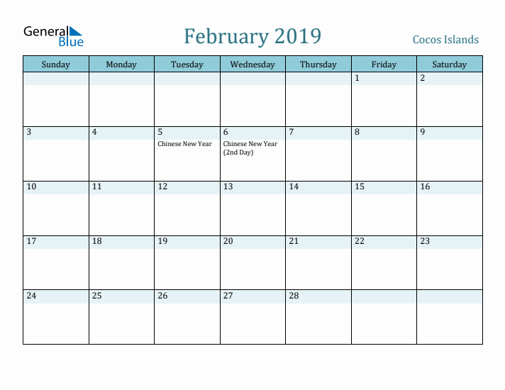 February 2019 Calendar with Holidays