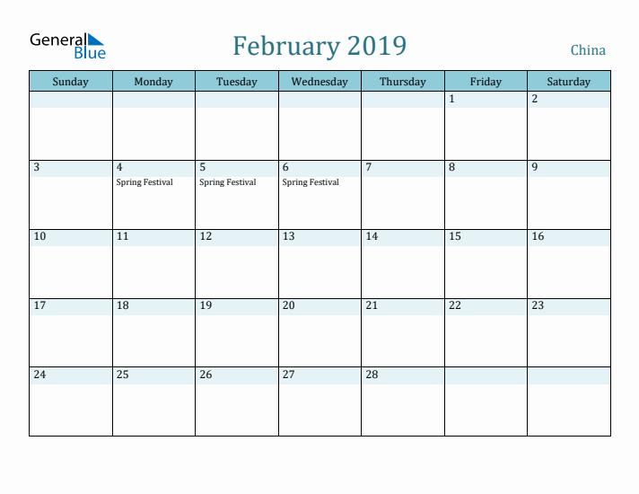 February 2019 Calendar with Holidays