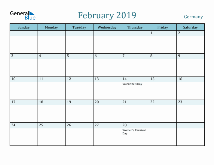 February 2019 Calendar with Holidays