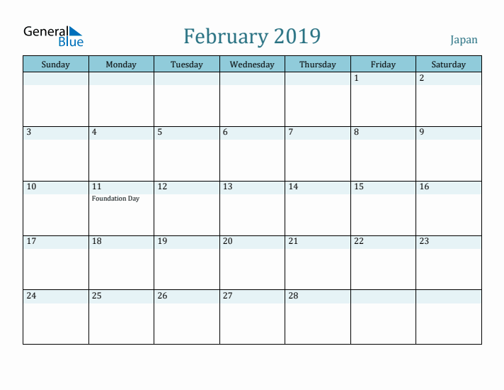 February 2019 Calendar with Holidays