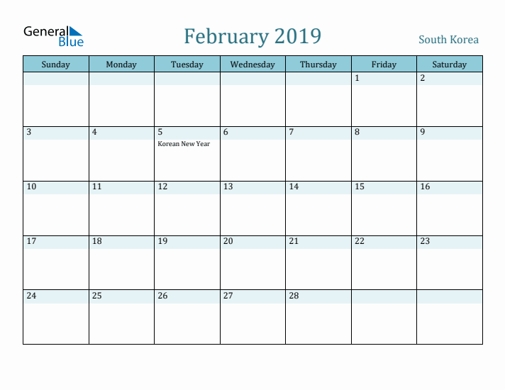 February 2019 Calendar with Holidays