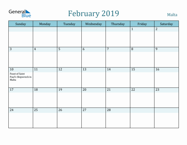 February 2019 Calendar with Holidays