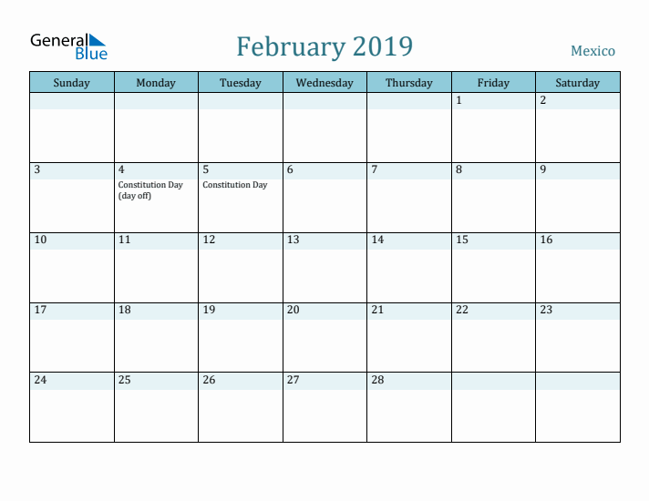 February 2019 Calendar with Holidays