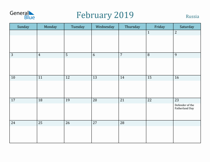 February 2019 Calendar with Holidays