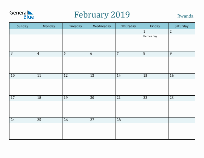 February 2019 Calendar with Holidays