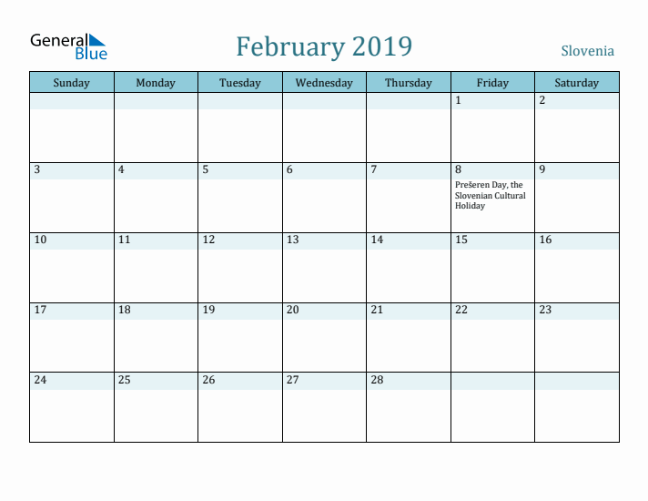 February 2019 Calendar with Holidays