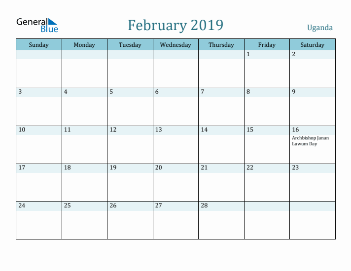 February 2019 Calendar with Holidays