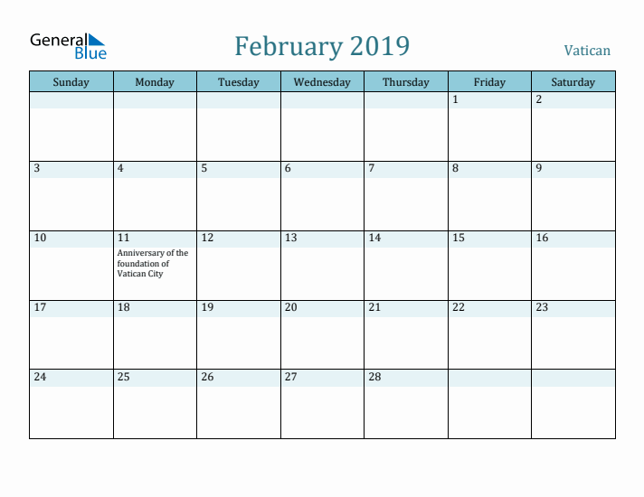 February 2019 Calendar with Holidays