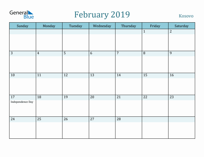 February 2019 Calendar with Holidays