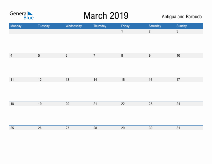 Fillable March 2019 Calendar