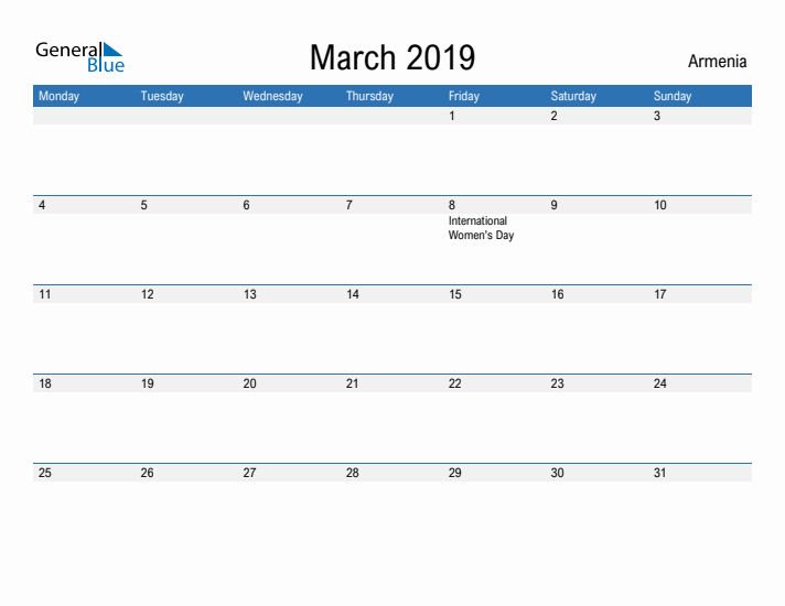 Fillable March 2019 Calendar