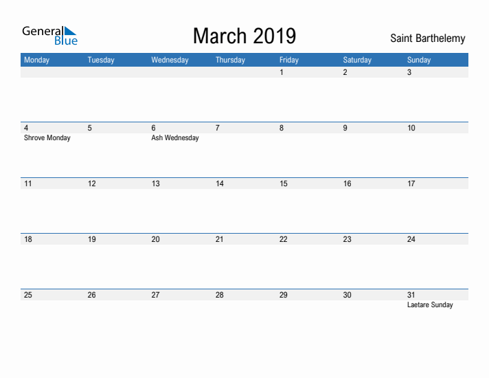 Fillable March 2019 Calendar