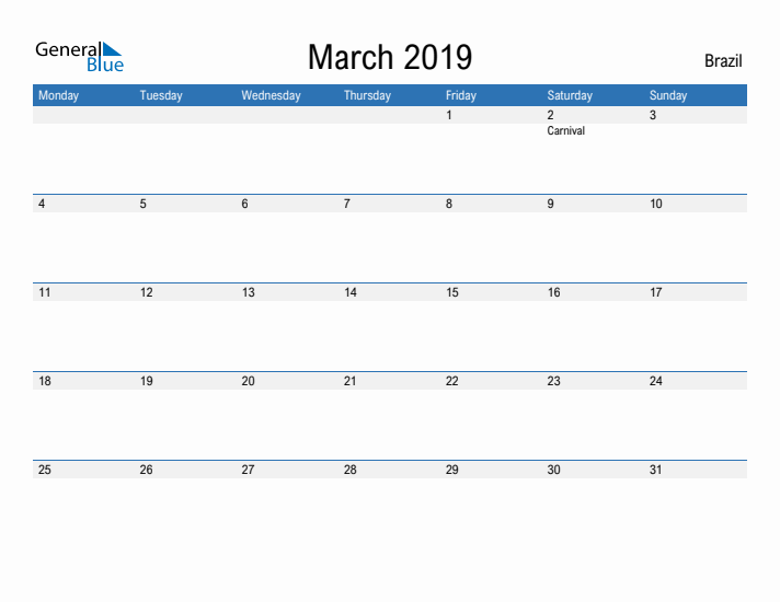 Fillable March 2019 Calendar