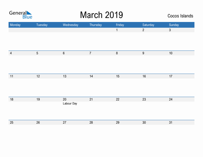 Fillable March 2019 Calendar