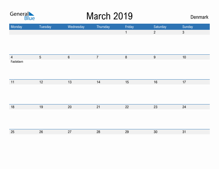 Fillable March 2019 Calendar