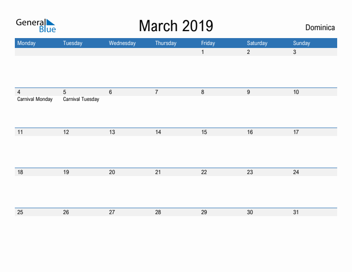 Fillable March 2019 Calendar