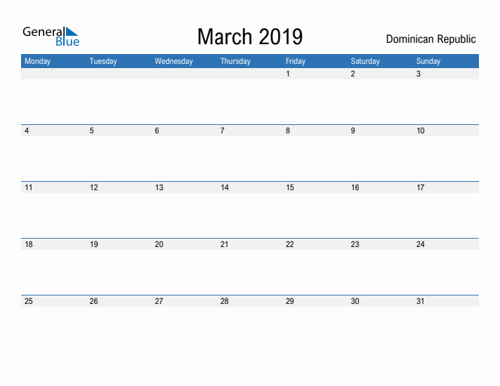 Fillable March 2019 Calendar