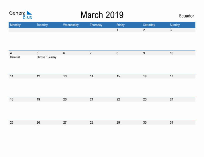 Fillable March 2019 Calendar