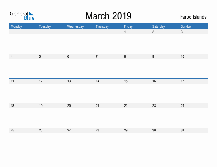 Fillable March 2019 Calendar