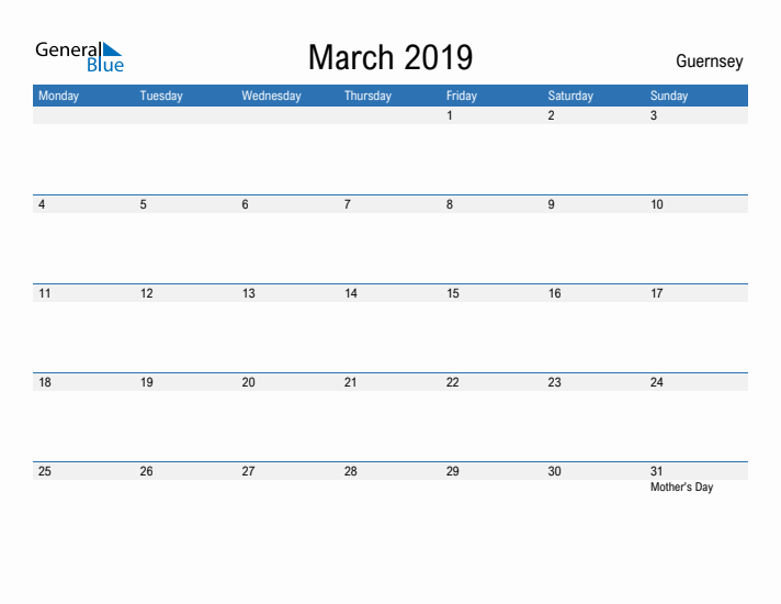 Fillable March 2019 Calendar