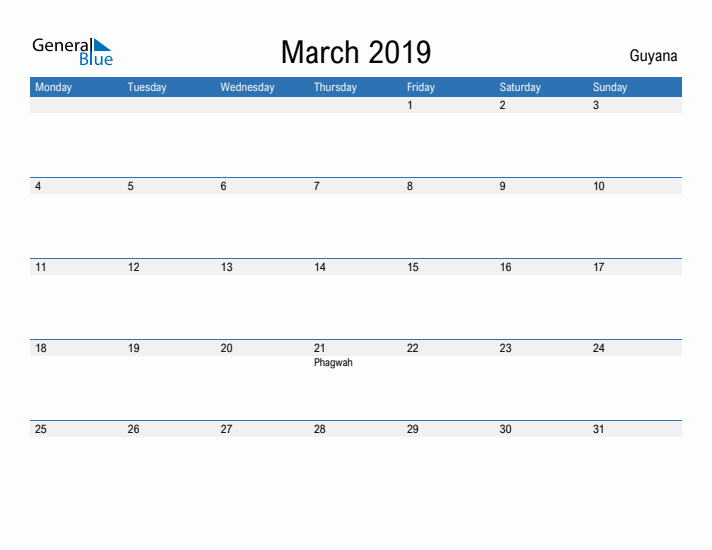 Fillable March 2019 Calendar