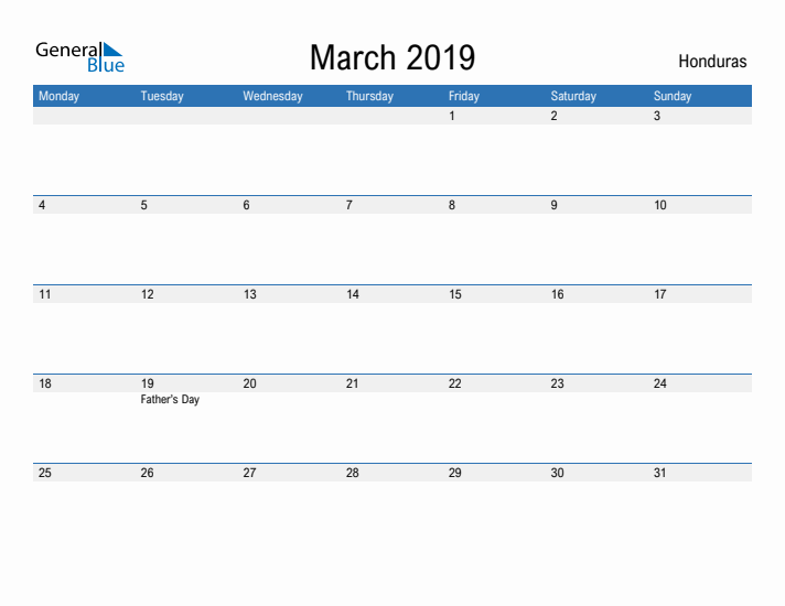 Fillable March 2019 Calendar