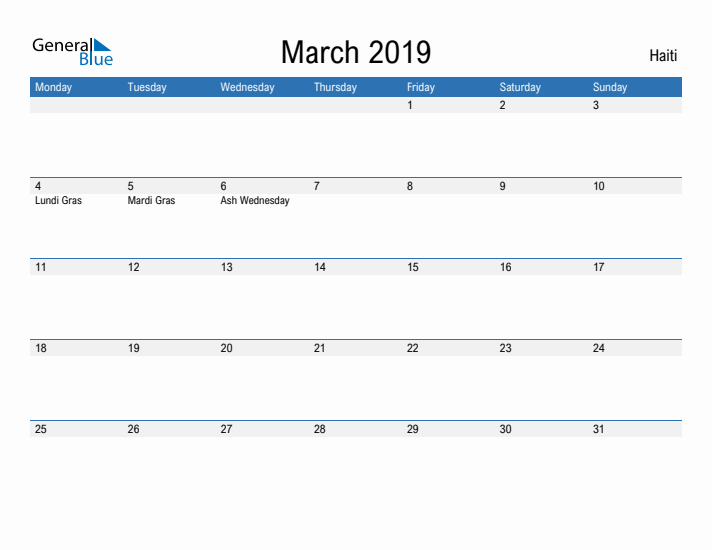 Fillable March 2019 Calendar