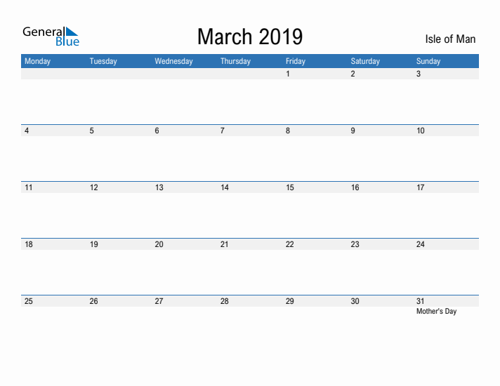 Fillable March 2019 Calendar