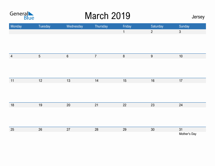 Fillable March 2019 Calendar